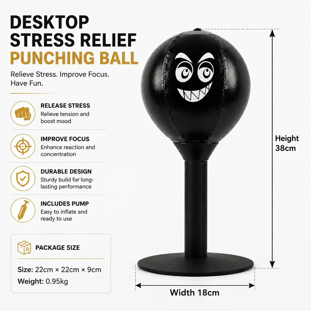 Desktop Boxing Bag, Funny Toy Speed Trainer with Durable PU Ball & Carbon-Steel Spring, Suction Cup Mount to Relieve Stress on Office Desks