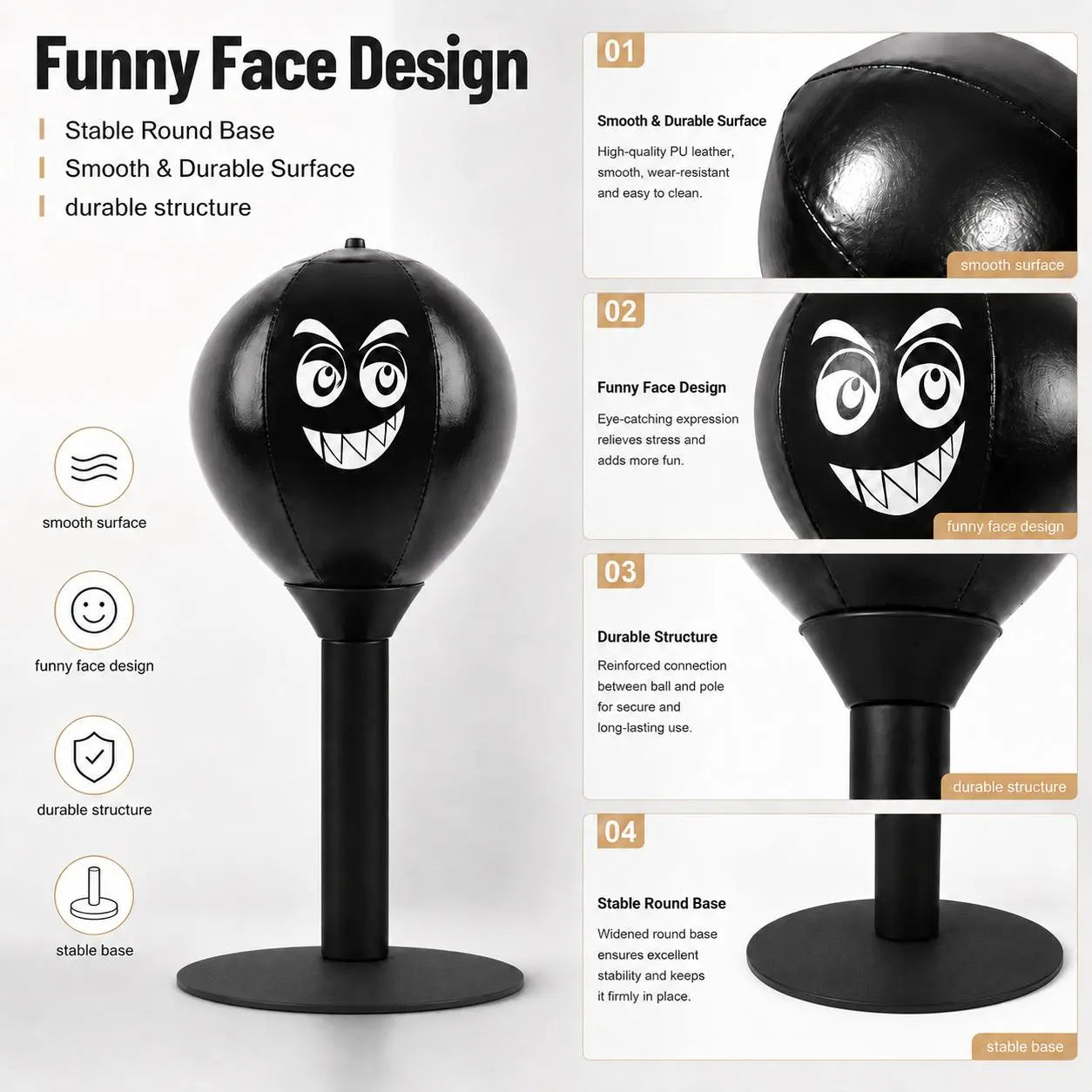 Desktop Boxing Bag, Funny Toy Speed Trainer with Durable PU Ball & Carbon-Steel Spring, Suction Cup Mount to Relieve Stress on Office Desks